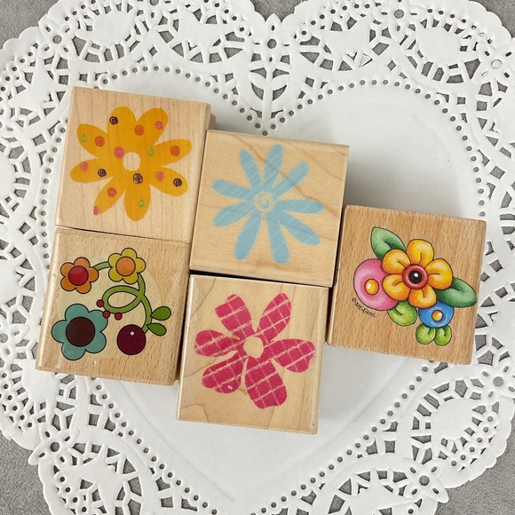 Flower power vintage & Y2K rubber floral stamps - Picture 1 of 5